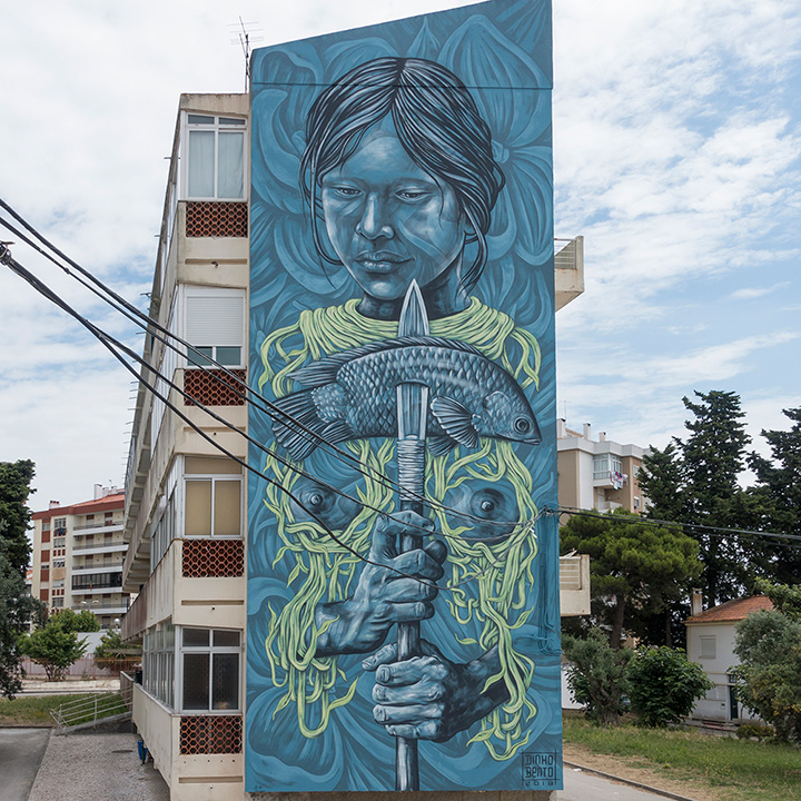 “When the river was sweet.” Dinho Bento mural in Portugal