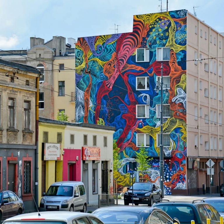 Lodz, Poland, gain a new colorful mural from the artist Awer - I ...