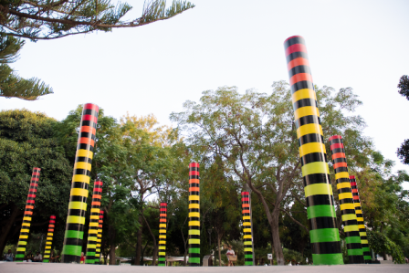 Mundane Ibiza sculptures become giant equalizers by AMADAMA