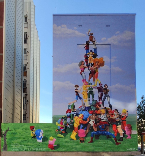 Yoseba MP paints large mural in Barcelona